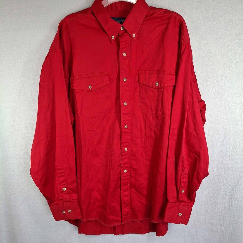 Vintage 80s Wrangler Men's X Long Tails Shirt 18x36 Tall Button Down‎ Bright Red